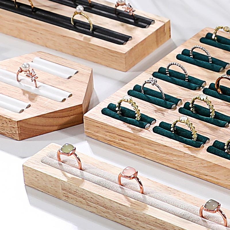 Solid Wood Minimalist Ring Display Tray with 20 Slots