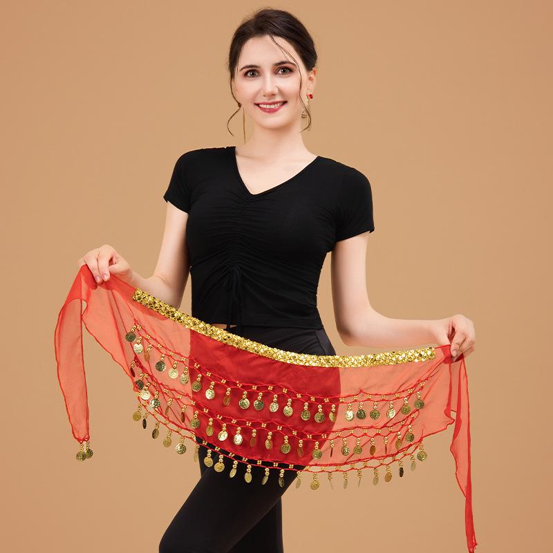 Bauchtanz Hüfttuch Gürtel mit Goldrand dreilagige Taillenkette