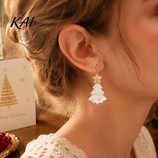 Christmas Theme Jewelry Gifts 1 Pair Tree Earrings, Glitter Acrylic Star Xmas Shape Dangle Earrings for Holiday Gatherings Festive Gift New Year Party