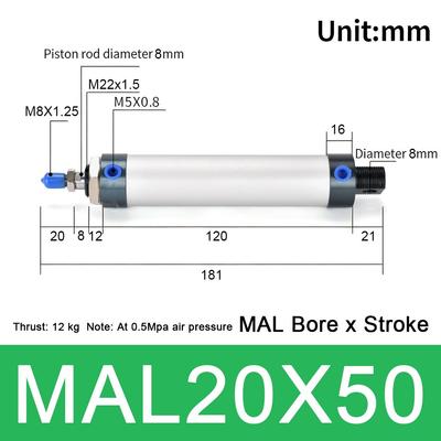 1Pcs 16/20/25/32/40mm Cylind Bore Pneumatic Air Cylinder 25/50/75/100mm Strok Single Lever MAL Cylinder Aluminum Alloy