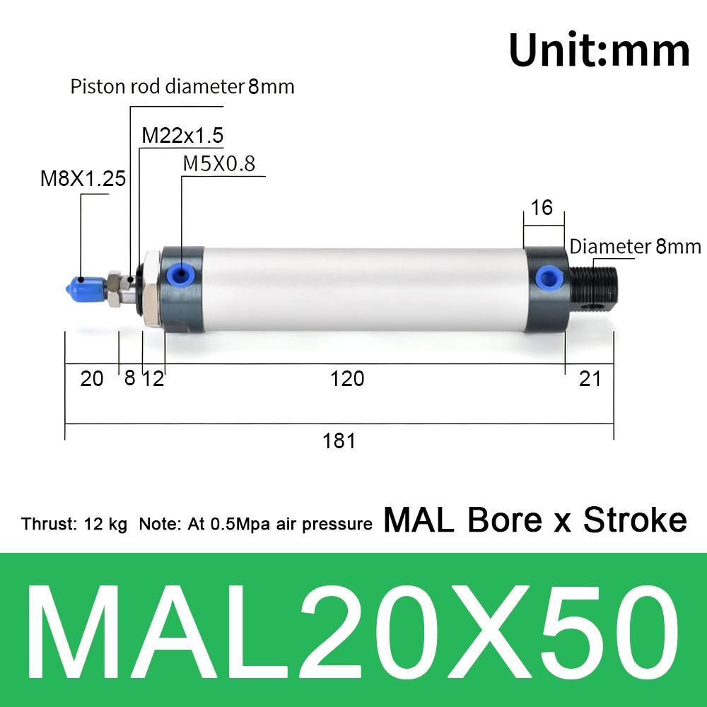 1Pcs 16/20/25/32/40mm Cylind Bore Pneumatic Air Cylinder Double Compressed 25/50/75/100mm Strok MAL Cylinder Aluminum Alloy
