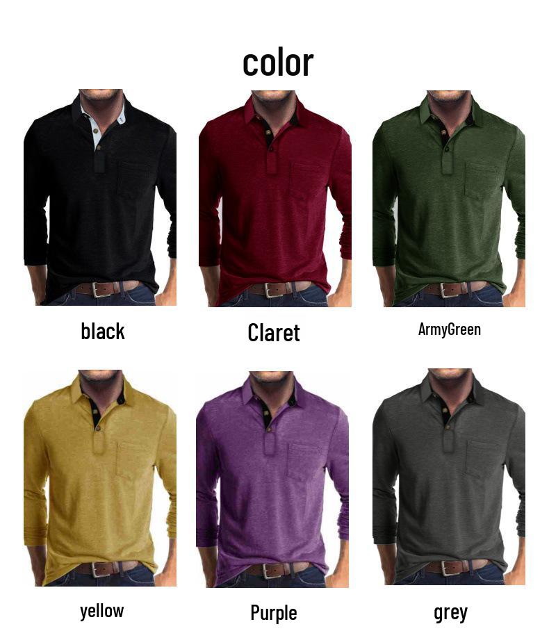 Men's European & American Long Sleeve Polo Shirt - Turn-Down Collar, Autumn/Winter Base Layer