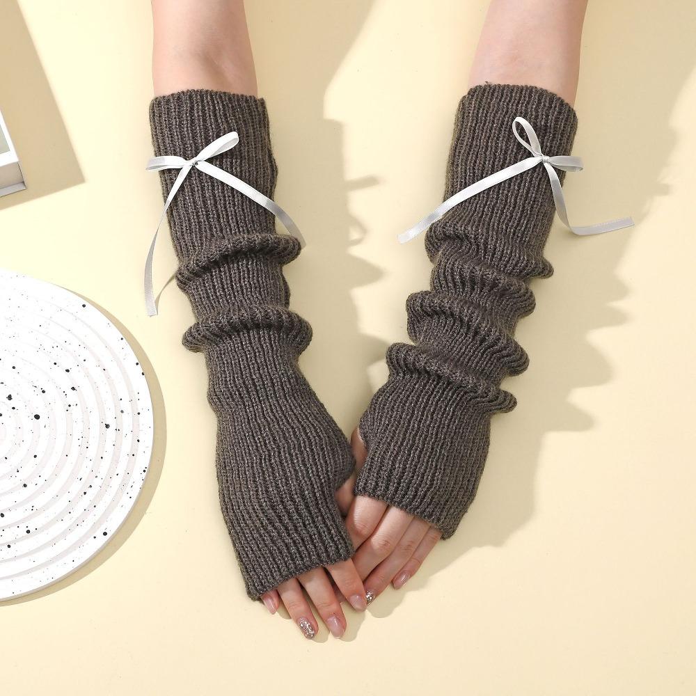 

Bowknot Arm Warmers Y2K Half Finger Gloves Fashion Long Wrist Gloves Women темно-сірий колір