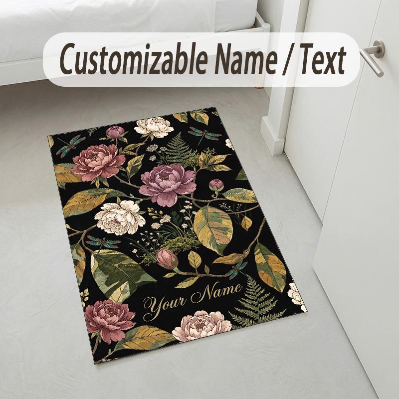 Alfombra de Terciopelo de Cristal con Temática de Jardín Floral Alfombrilla Suave Personalizada con Nombre y Texto Decoración del Hogar