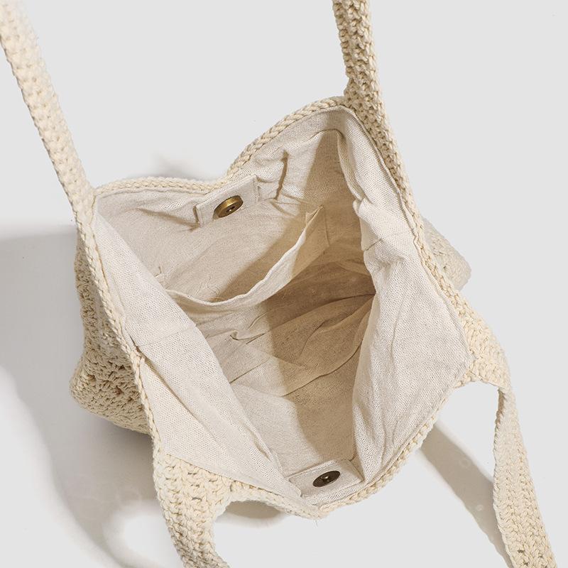 Large Capacity Cotton Rope Woven Handbag Versatile Casual Seaside Wind Hollow Beach Bag Shoulder