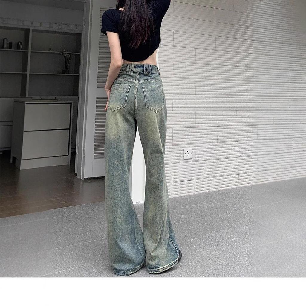 Nostalgische Retro High Waist Straight Leg Jeans für Frauen mit birnenförmigen Figuren - Lässige lockere Wide Leg Hosen in voller Länge für den Herbst.