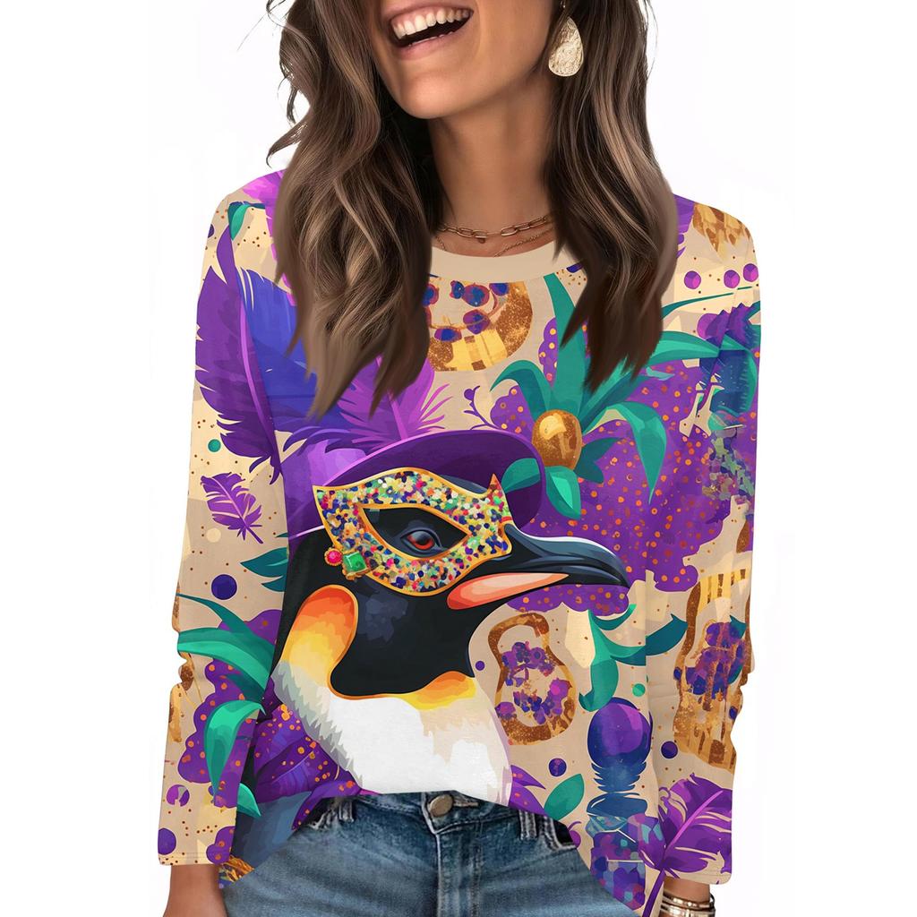 Long Sleeve Shirts For Women Cute Print Graphic Tees Blouses Casual Plus Size Basic Tops Pullover