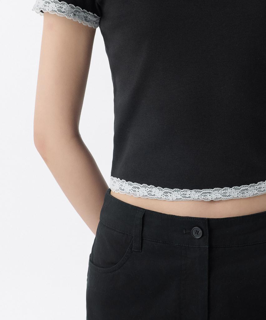 MUSINSA STANDARD WOMAN Women'S Slim Lace Trim T-Shirt [Black/White]