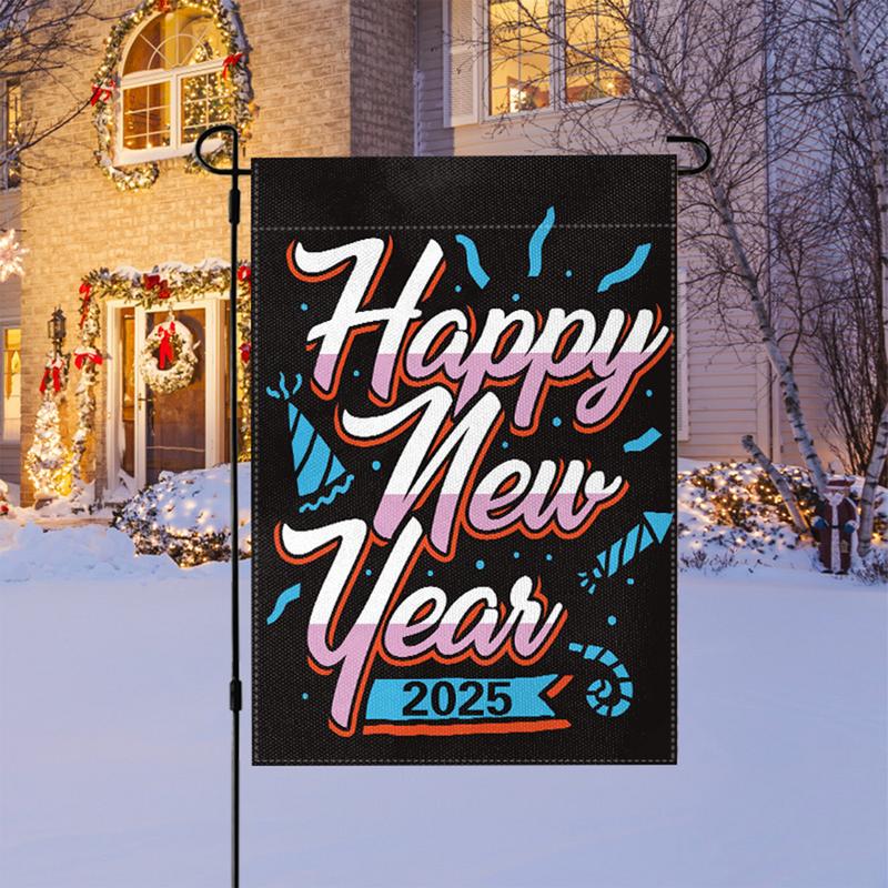 Happy New Year Garden Flag Garden Signs Seasonal Flags Double Sided Decorative Flags Yard Signs 2025 Holiday Garden Flags 12X18
