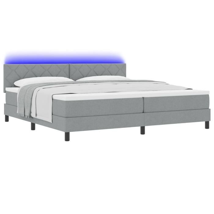 VidaXL Lit à ressorts avec matelas et LED gris clair 200x200 cm en tissu 3342310