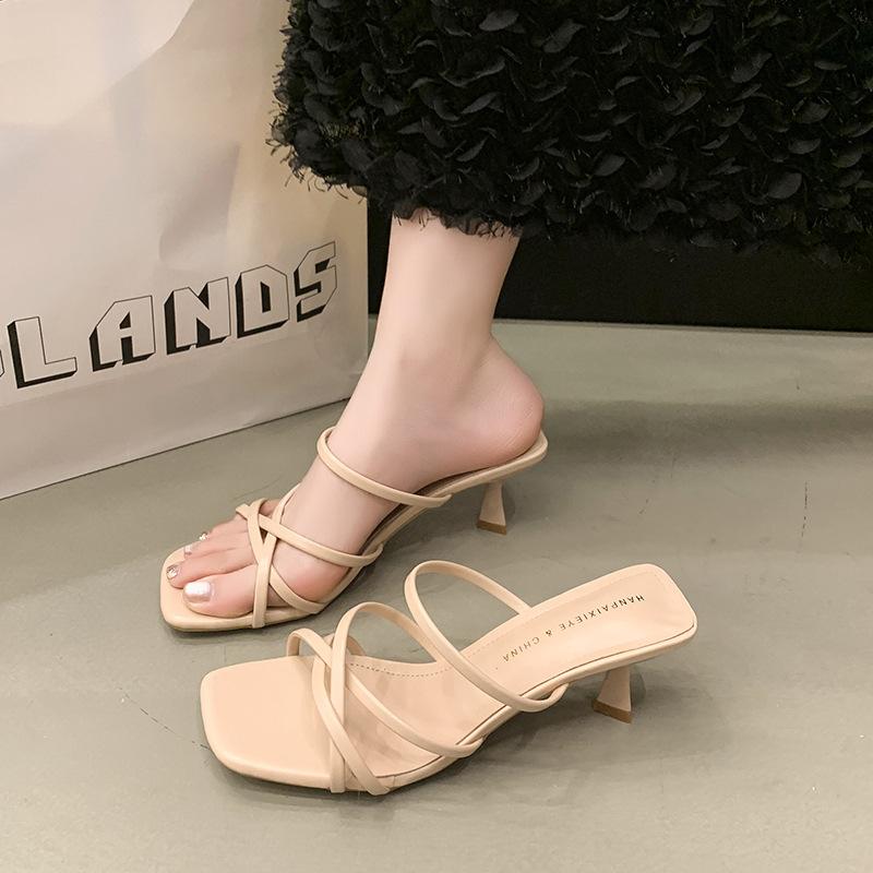 

2025 лето новые туфли на высоком каблуке маленькие крутые шлепанцы сказочные туфли носить туфли на высоком каблуке сандалии 40 абрикосовый