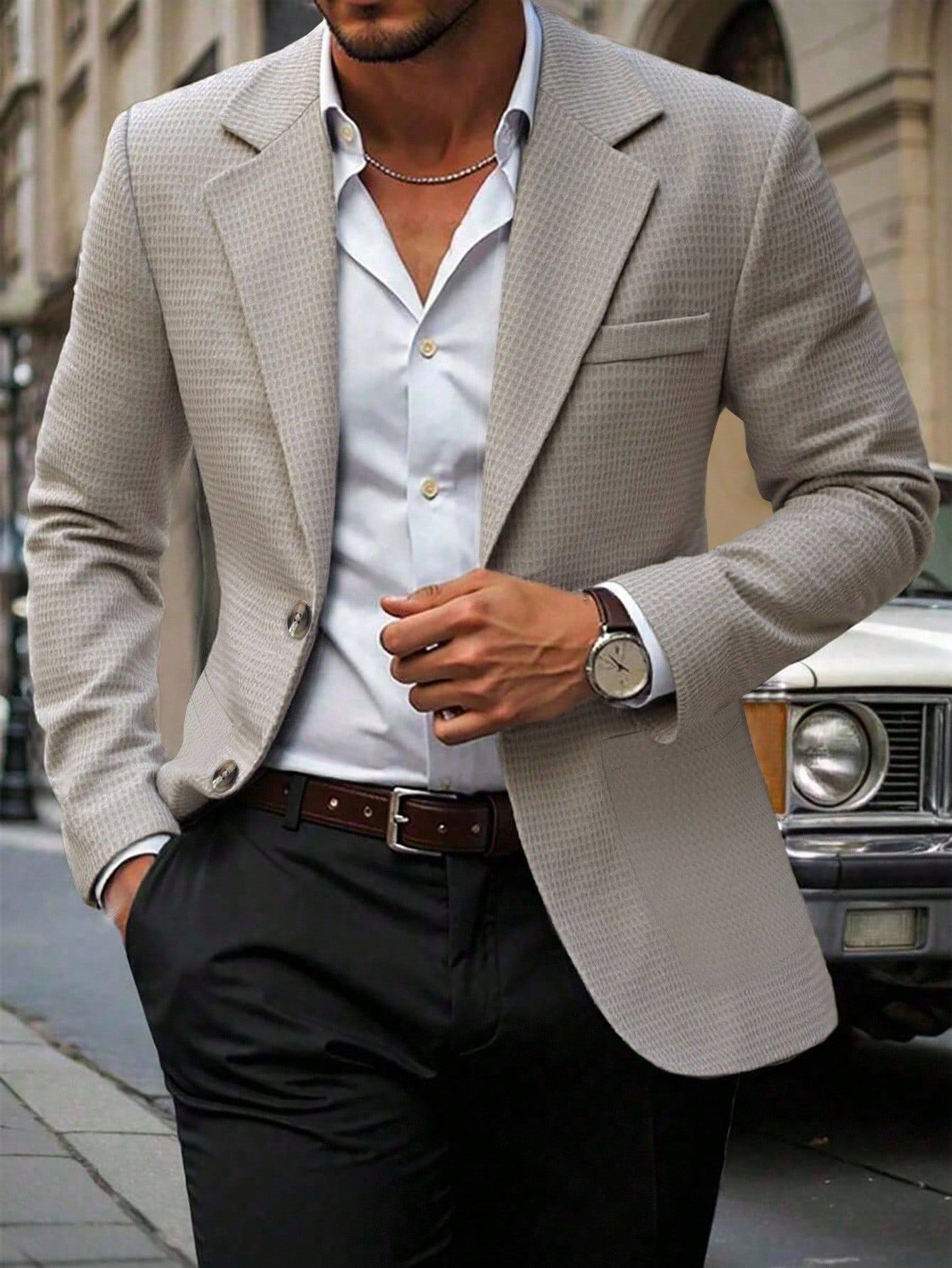 Men s Textured Single Breasted Blazer Multi Color Casual Suit Jacket S серый