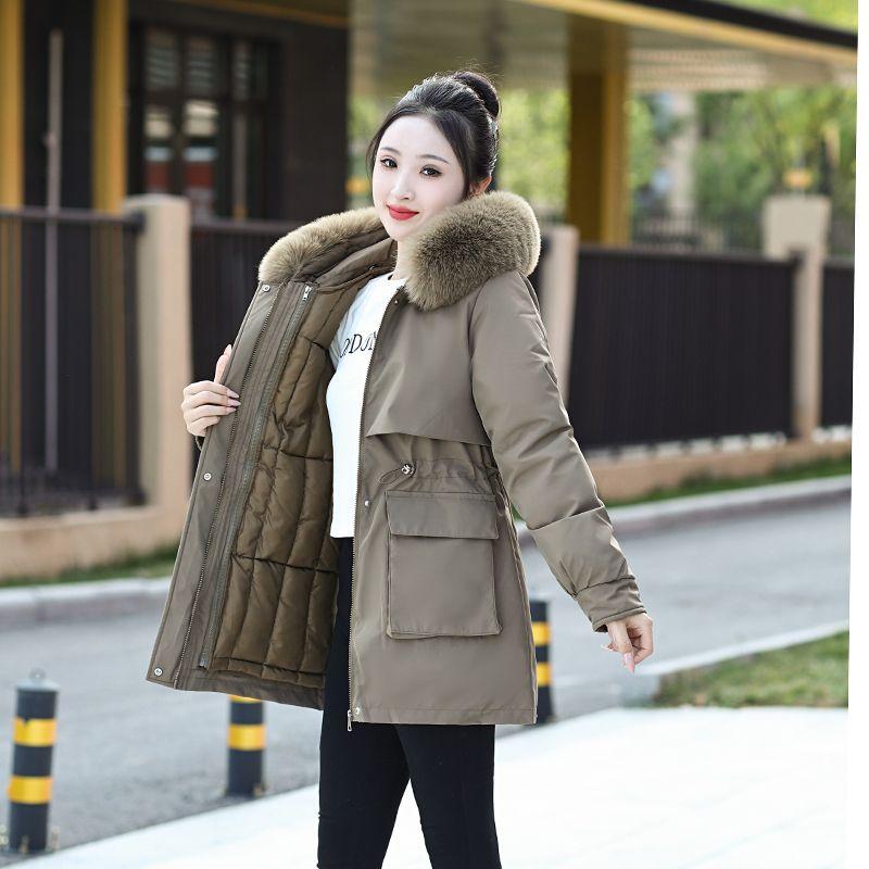 Giacca Lunga da Donna Imbottita in Cotone con Cappuccio Staccabile, Parka Invernale Spesso