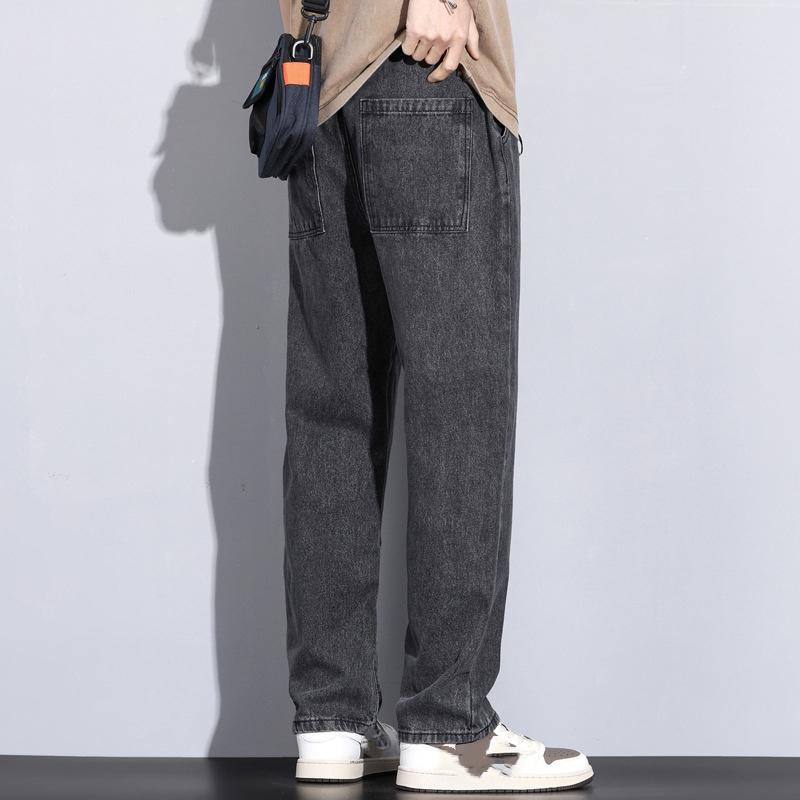 Spring Autumn Jeans Men Loose Straight Drawstring Elastic Waist Casual Denim Trousers Male Thick Pants Large Size M-5XL