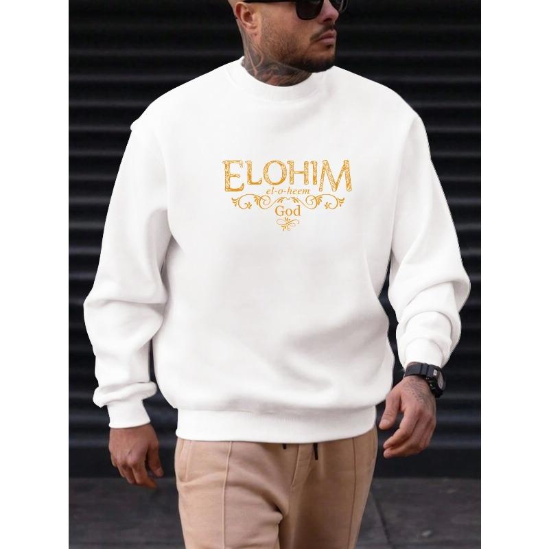 Men's ELOHIM Pattern Casual Crewneck Sweatshirt 100% Cotton Printed Long-Sleeve Crew Neck Pullover