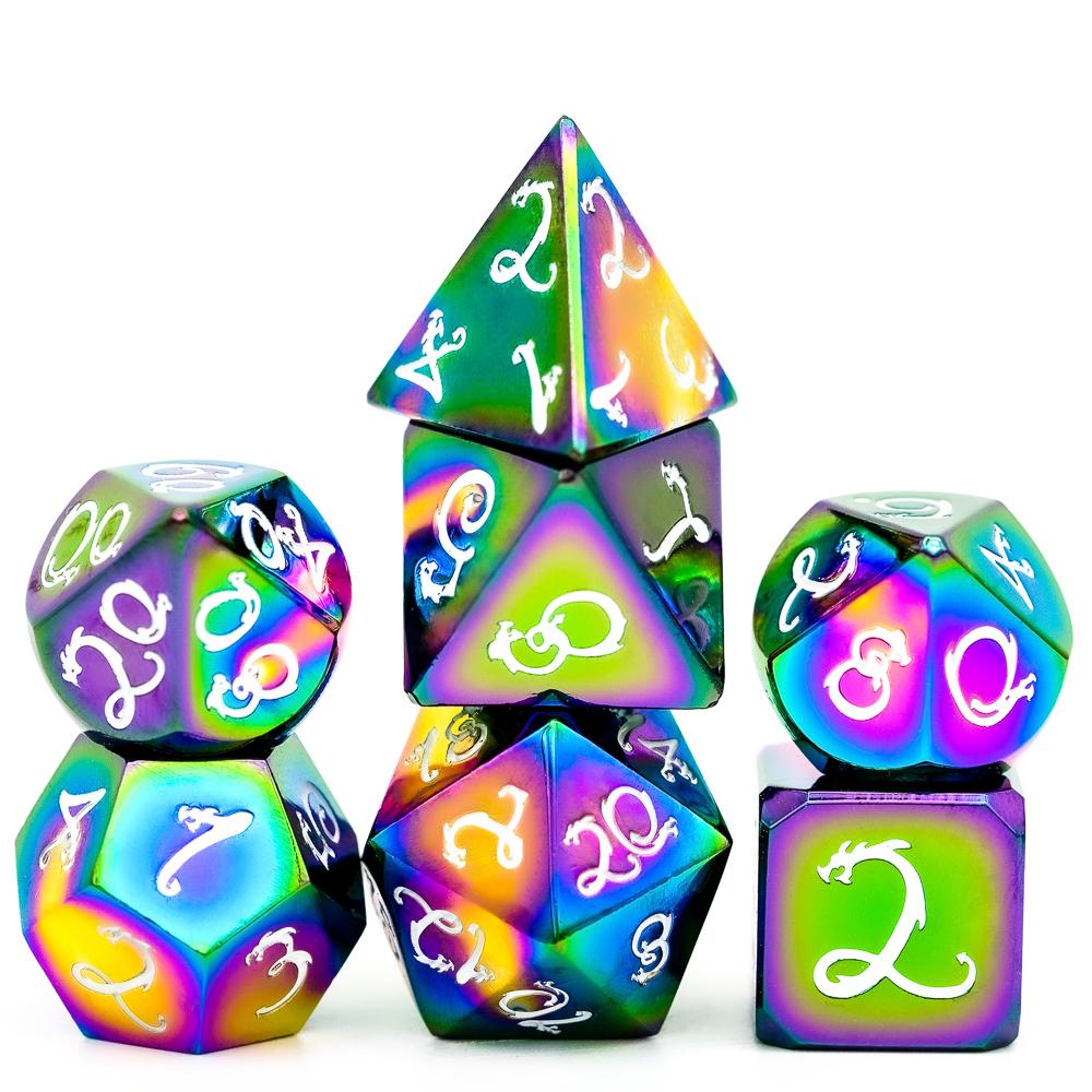 Cusdie Metal D&D Dice with Dragon Font 7Pcs DND Polyhedral Dice Set for Role Playing Game Tabletop Pathfinder Board Games
