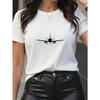 European Sizes Airplane Print T-Shirt | White Airplane & Airplane Tail Design, Soft Breathable Quick-Dry, Round Neck