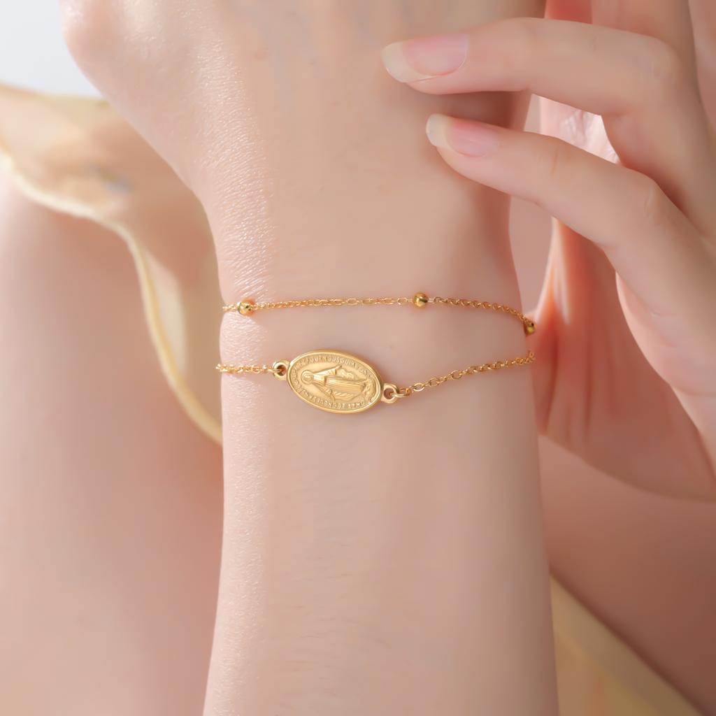 LIKGREAT Virgin Mary Bracelet Cross Pendant for Women Stainless Steel Religious Catholic Amulet Jewelry Gift Adjustable Chain