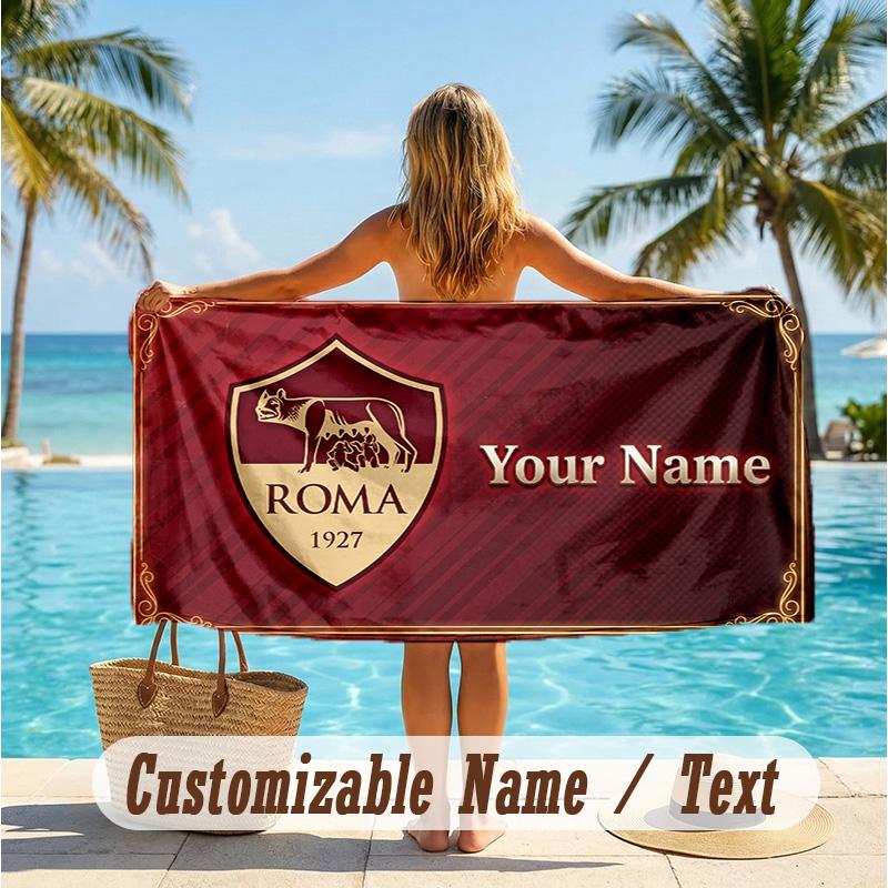Custom Text Beach Towel, Soft Absorbent Swimming Multi-use TowelAS Roma FC