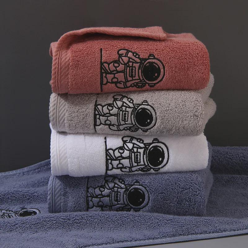 High-Quality Embroidered Astronaut Pure Cotton Towel - Thick, Absorbent, and Ideal for Adults