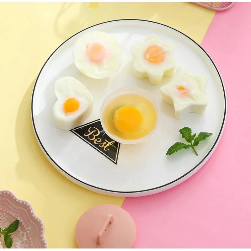 4pcs/set PP Kitchen Egg Steamer Creative Heart Shaped Circular Flower Shaped Star Shaped Steamed and Boiled Egg Mold