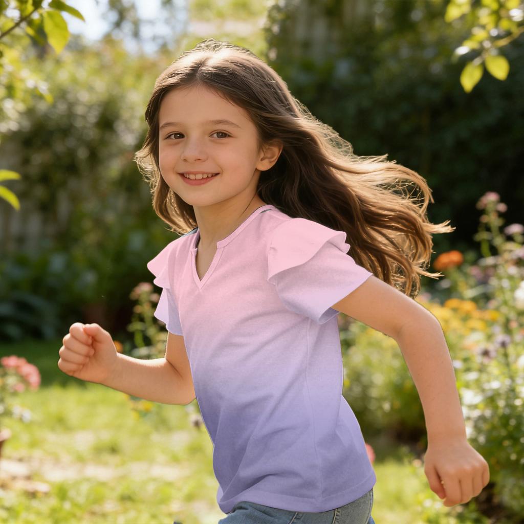 Girls' V-Neck Ruffle Tee - Short Sleeve Summer Blouse