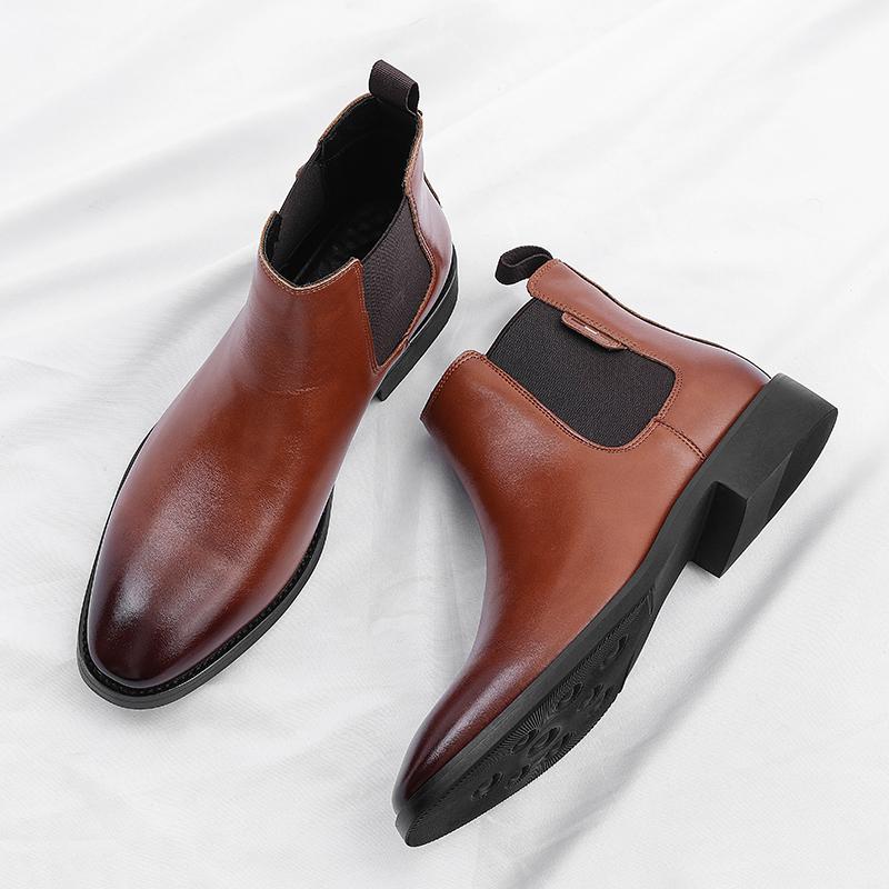 Men'S Chelsea Boots Autumn Winter Leather Slip On Ankle Boots Comfortable Anti Slip Casual Formal Shoes Classic Men Shoes