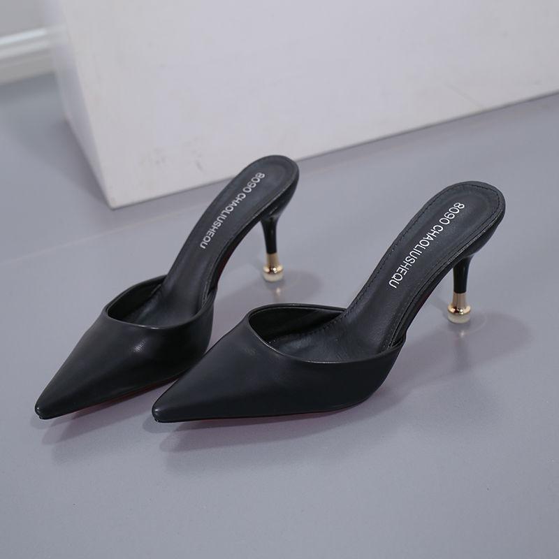 Fashion 2025summer and autumn new non-slip stiletto fashion slippers all-match pointed toe half outdoor women's middle heel