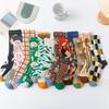 French Retro Abstract Cotton High-Top Mid-Calf Socks for Women - Autumn/Winter Trendy Oil Painting Design