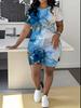 Butterfly European and American Women's Clothing Coconut Tree Printing T-Shirt Shorts Set Sports Suit
