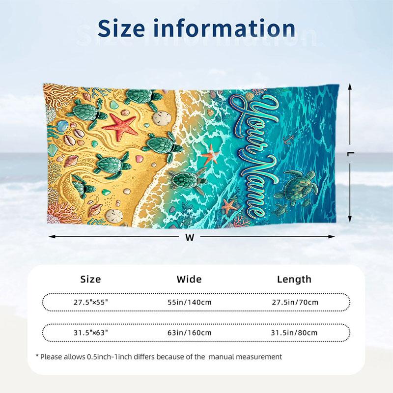 Northern Lights Bear Theme Quick Dry Beach Towel Custom Name Text Print Large Sand Resistant Towel Beach Vacation