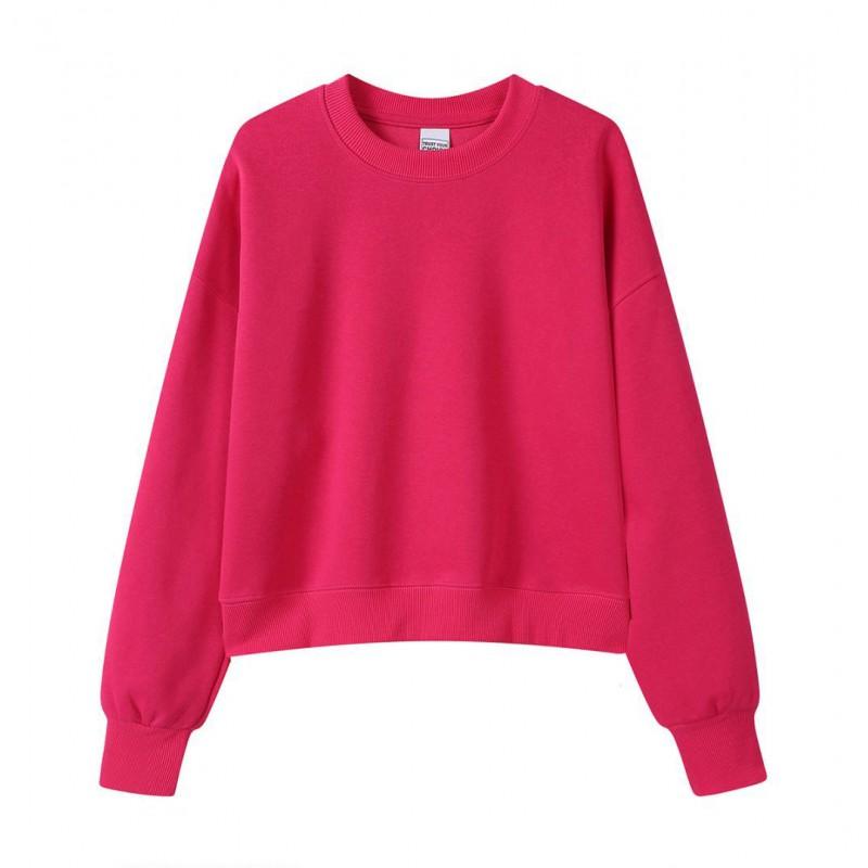 Korean Style Womens Short Hooded Zip-Up Cotton Blend Sweatshirt Loose Fit Winter Casual Top