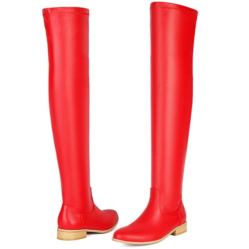 Women's Thigh High Boots 2025 Low Heels Over-the-knee Boot Black Red White Long Footwear Shoes Ladies Large Size 48 Water-proof
