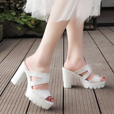 Plus Size 32-40 Blockstorlek Platåtofflor Damskor Sommar Höga Klackar Slides Damer Stjärnglittertofflor Bröllopsskor