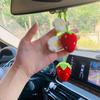 Knitted Car Rearview Mirror Hanging Ornament Car Interior Decoration Strawberry Pendant Daisy Lanyard Bag Pendant