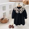 French Retro Girls' Princess Dress - 2026 Spring, Stand Collar, Long Sleeve, Stylish Court Style