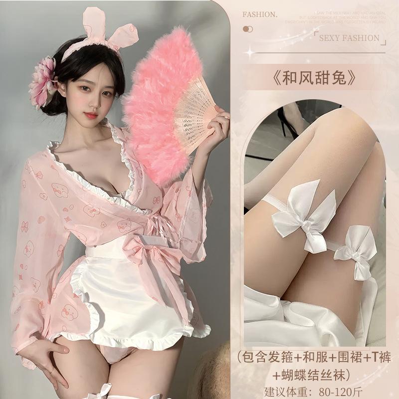 Sexy Lingerie Girl Pure Desire Bunny Girl Private House Print Flirting, Kimono Nightgown Sexy