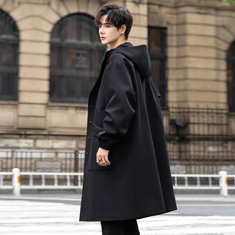 ROMON Men's Mid-Length Hooded Windproof Trench Coat