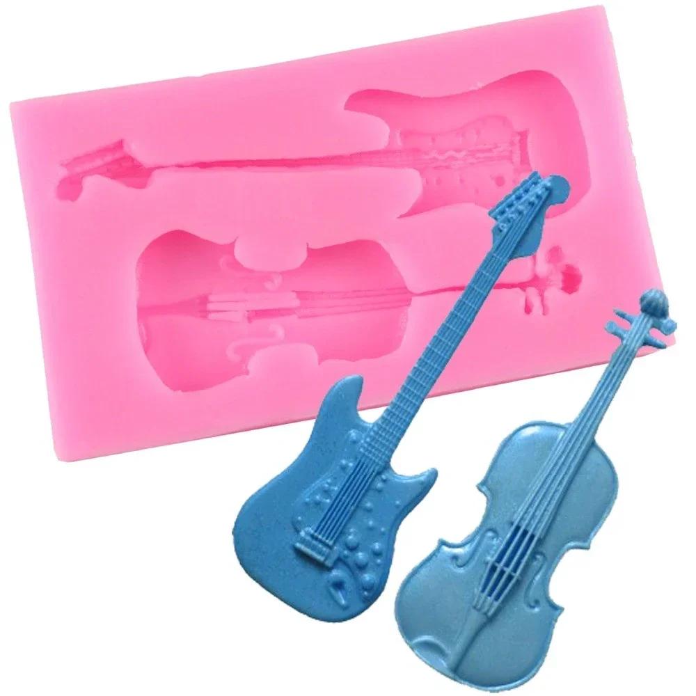 Mini Silicone Molds Violin Guitar Shape Fondant Mold Kitchen Baking Candy Clay Cake Decoration Tools Fashion Accessories Supplie