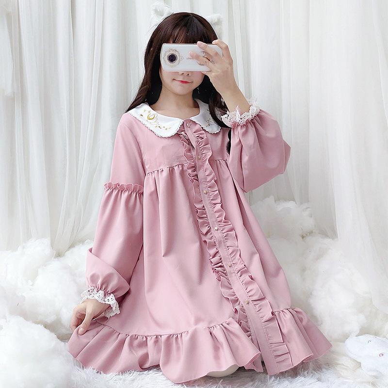 Japanese lolita dress op dress tutu skirt chiffon long sleeve star skirt soft sister star skirt girl cute