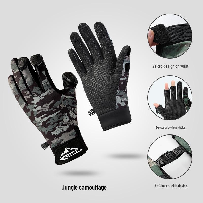 Guantes de Pesca Antideslizantes de Otoño/Invierno - Cálidos, Resistentes al Desgaste, con Forro Polar, Sin Dedos, Táctiles DB68.
