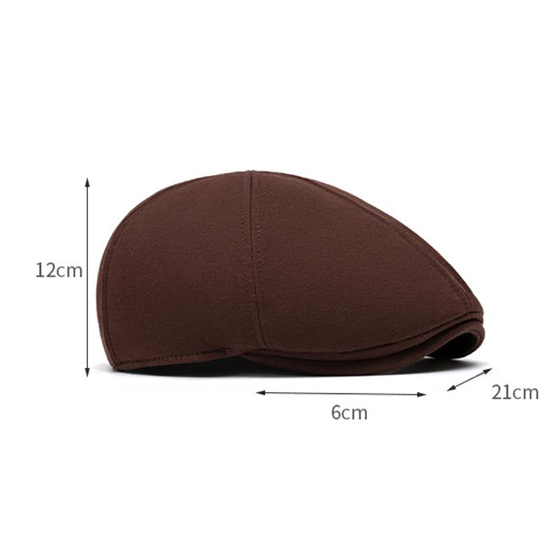 Herren Schirmmütze Herbst Winter Großer Kopf Baskenmütze Retro Baumwolle Unifarbene Kappe Britische Schiebermütze