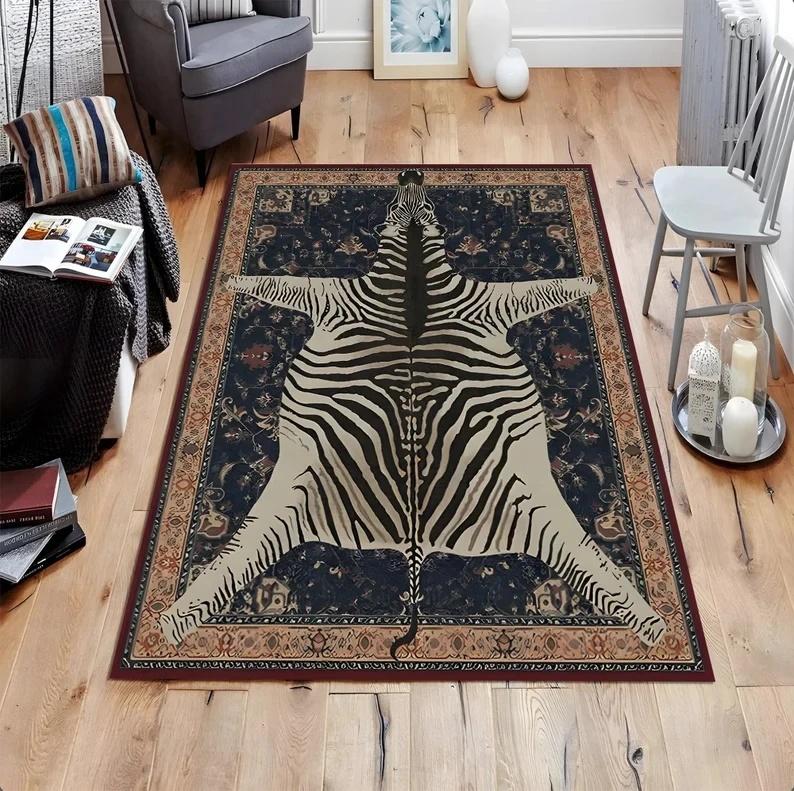 Zebra Pattern Area Rug Modern Art Design Carpet Non-Slip Floor Mat for Living Room Home Decoration Black White Striped Carpet
