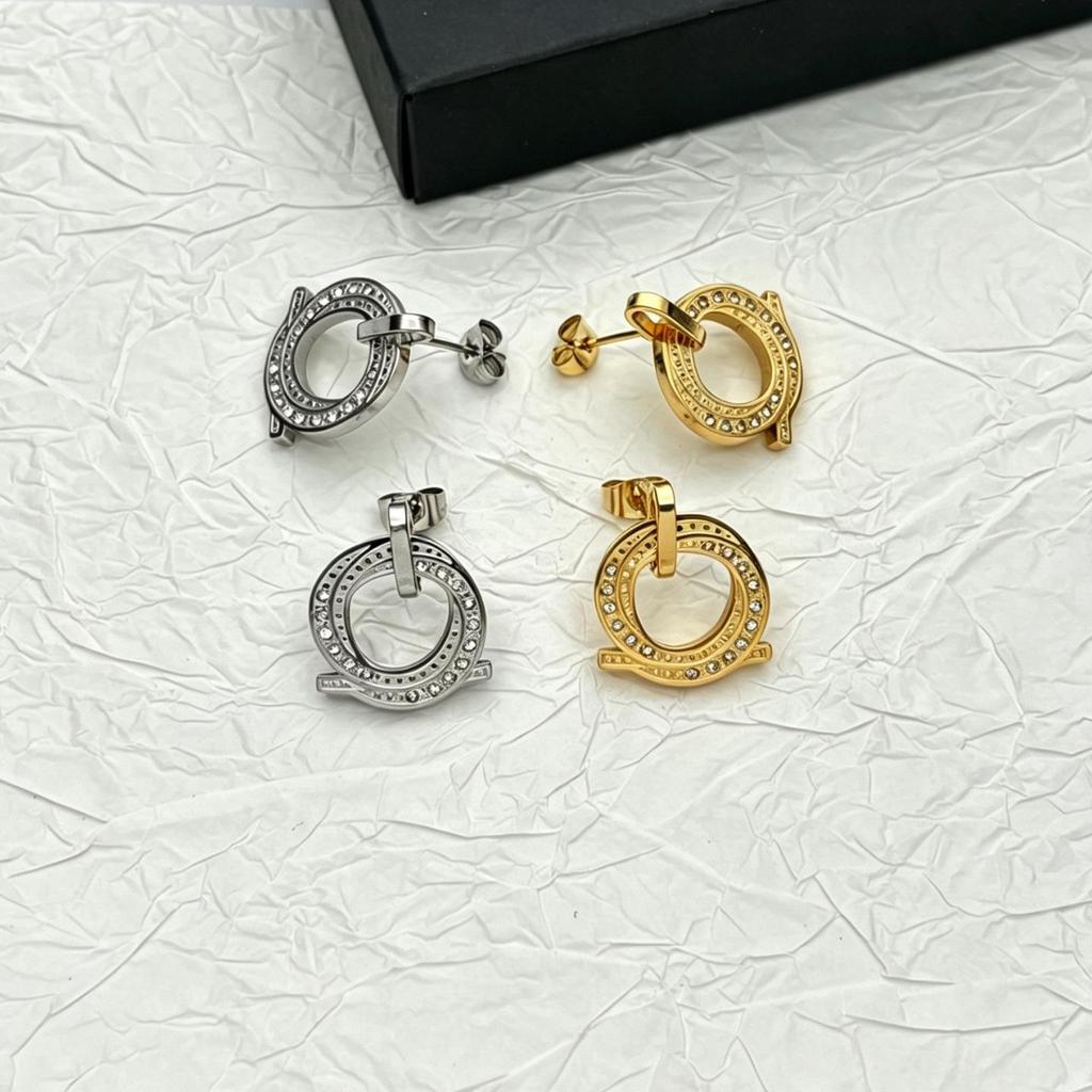 Q-Shaped Diamond-Encrusted Cross Stud Earrings - European-American High-End Geometric Ear Jewelry