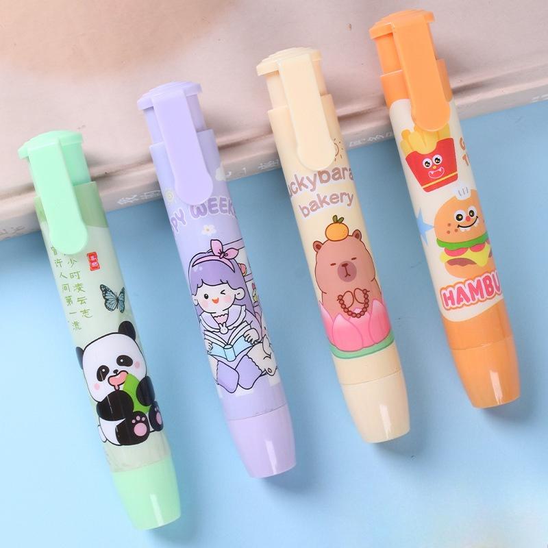 20Pcs Retractable Eraser for Elementary Students Cartoon with Low-Dust Clean Erasing No-Trace School Supplies Stationery Gift