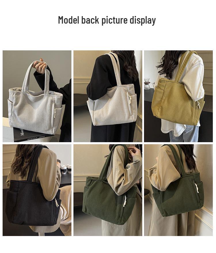 Korean Style Large Corduroy Tote Bag - Versatile Casual Student & Commute Shoulder Bag