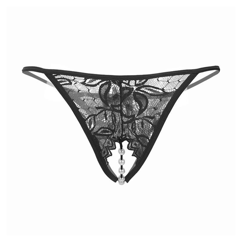 1Pc Pearl Transparent Lingerie Nylon Sexy Women Thongs Underwear Solid Color Lace Panties Open Crotch Briefs