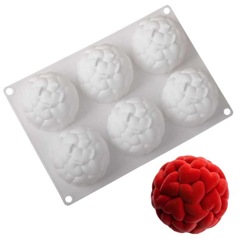 6 Cavity Heart Shaped Ball Mousse Silicone Molds Heart Shaped Chocolate Cake Dessert Molds French Pastry Baking Molds 1PCS