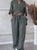Set casual in cotone e lino tinta unita: camicia e pantaloni a gamba larga con coulisse
