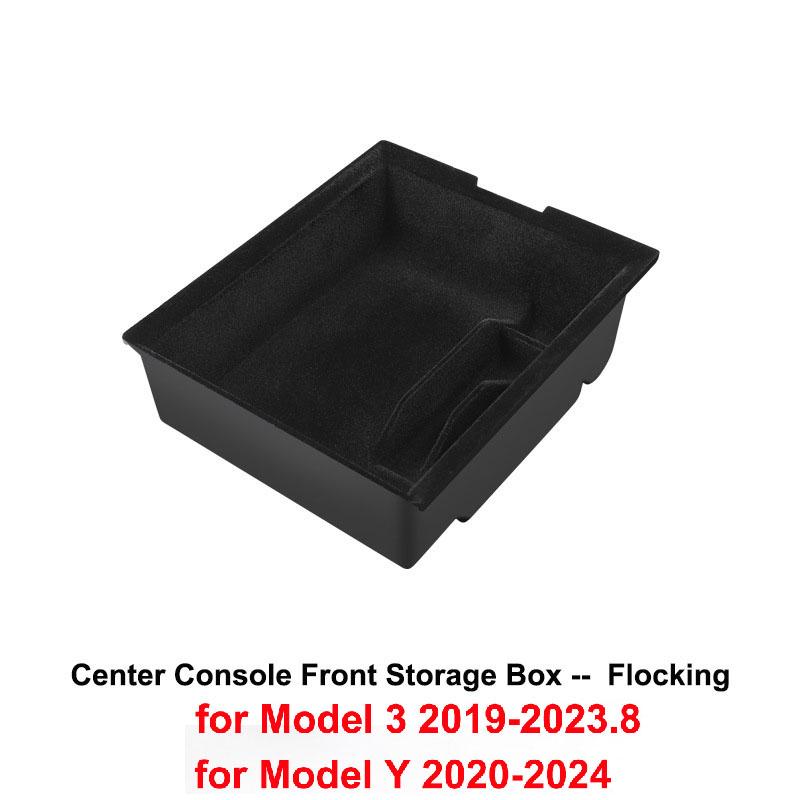 Center Console Organizer for Tesla Model Y 2023 2024 Rear Trunk Side Storage Box Bins Flocking Armrest Hidden Cup Tray Console
